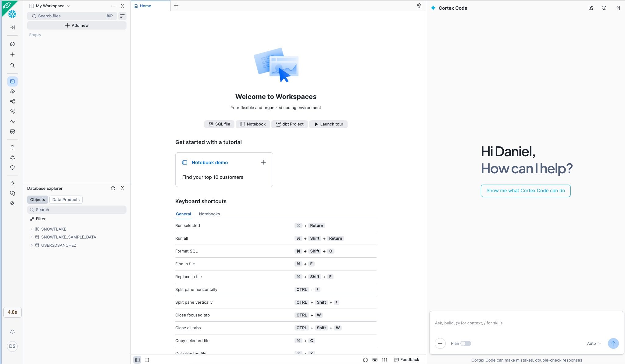 Cortex Code Panel in Snowsight